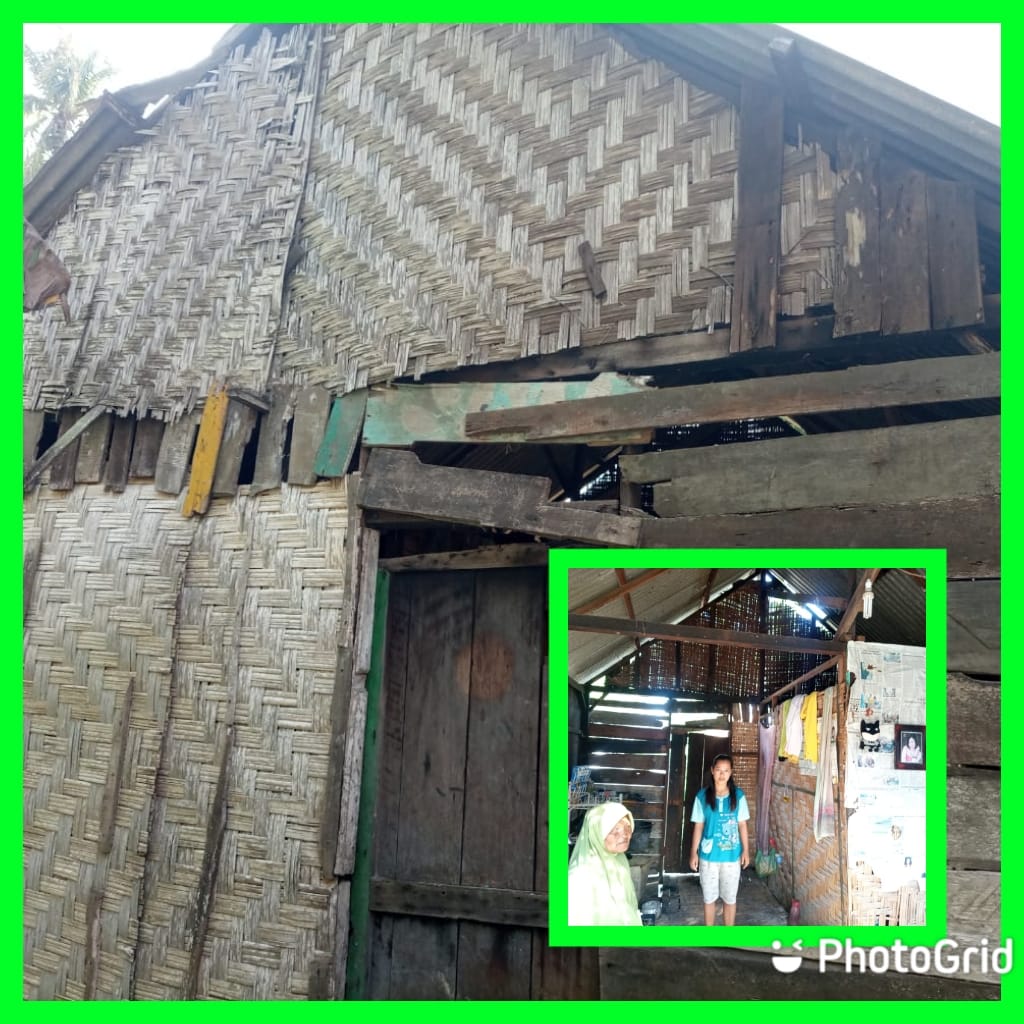 Kondisi rumah Ponijan ayah Parti yang tidak layak huni tampak dari luar.Sutiyem dan Parti (inzet)