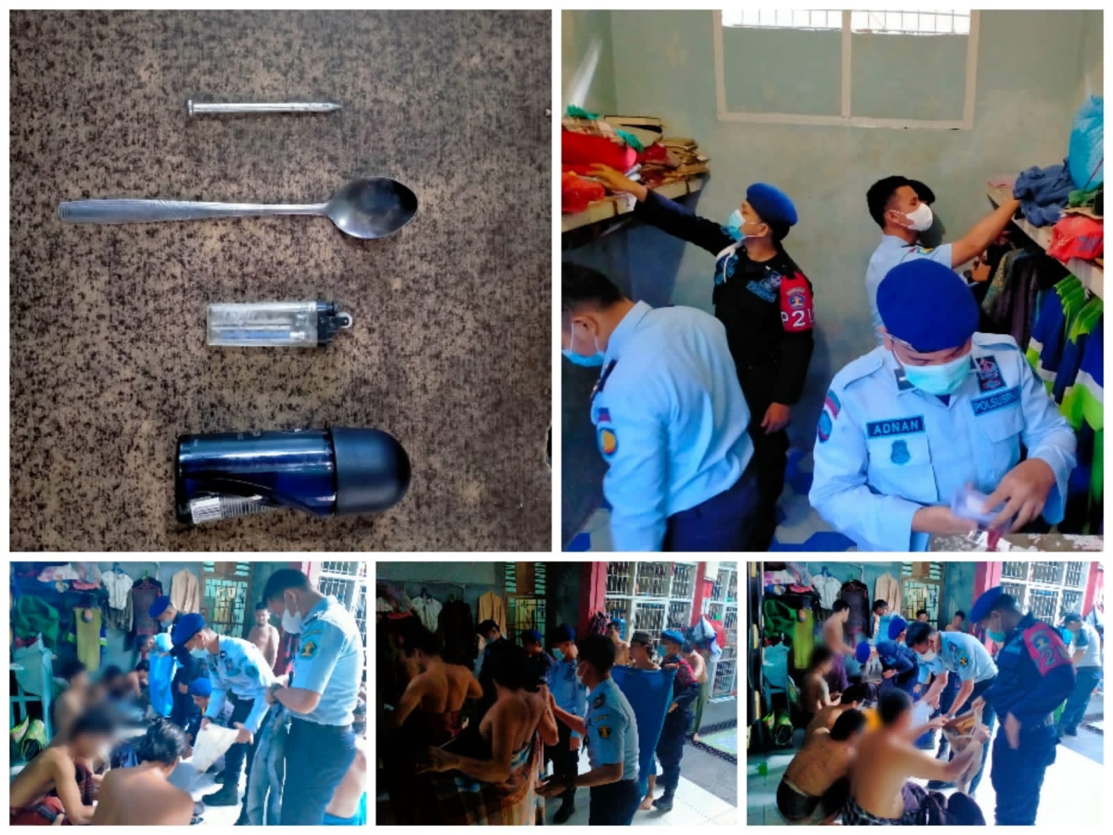 Kepala Rutan Klas II B Sibuhuan, Elizama Gori.SH bersama KPR,P.Marpaung melaksanakan razia rutin dikamar hunian WBP.