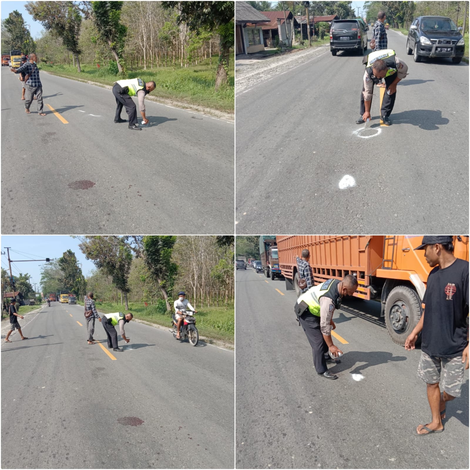 Petugas dari Unit Laka Pos Lantas Sei Bamban melakukan olah TKP ditempat kejadian kecelakaan.