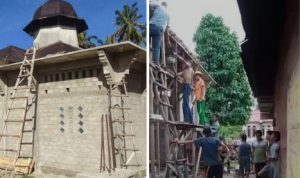 Masjid Baitu Al-Mannan Desa Subulussalam dan aksi gotongroyong masyarakat mengecor kanopi Masjid.