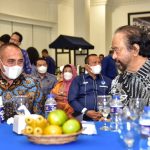 Gubernur Sumatera Utara (Sumut) Edy Rahmayadi menghadir acara ramah tamah dan makan malam bersama Ketua Umum Partai NasDem Surya Paloh, serta Pengurus Partai NasDem Sumut di Auditorium DPW Partai NasDem Sumut Jalan Prof HM Yamin Medan, Rabu (2/3/2022) malam