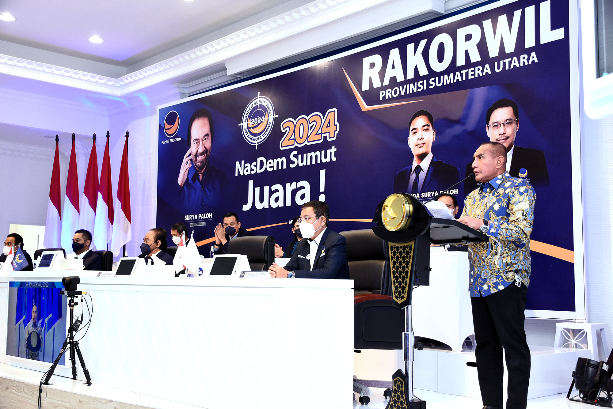 Gubernur Sumut Edy Rahmayadi menghadiri Pembukaan Rapat Koordinasi Wilayah (Rakorwil) Partai Nasdem Provinsi Sumut yang dibuka secara langsung oleh Ketua Umum Partai Nasdem Surya Paloh di Aula Kantor DPW Partai Nasdem Sumut, Jalan HM Yamin, Medan, Kamis (3/3/2022)