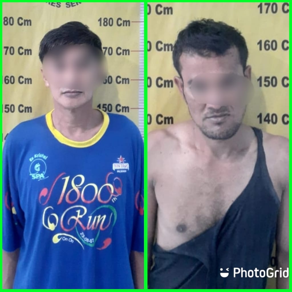 Kedua pelaku terdiri Bandar Sabu (kiri) dan kurir (kanan) diamankan di Satnarkoba Polres Sergai.