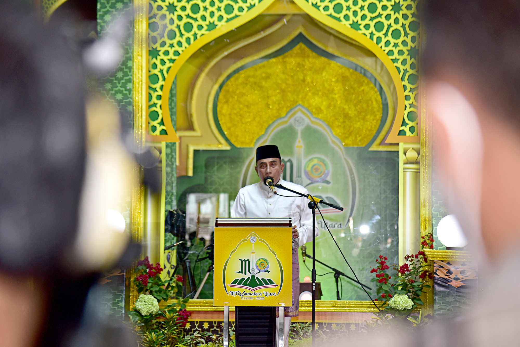 Gubernur Sumatera Utara (Sumut) Edy Rahmayadi didampingi Wakil Gubernur Sumut, Musa Rajekshah menghadiri pembukaan sekaligus Pelantikan Dewan Hakim Musabaqah Tilawatil Qur'an (MTQ) XXXVIII Tingkat Provinsi Sumut Tahun 2022 di Aula Arsyah Thalib Lubis, Kampus I Universitas Islam Negeri (UIN) Sumut, Senin (21/3/2022)