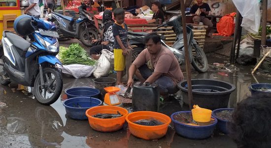 Suasana pasar tradisional di seputaran Pasar Raya Sakumpal Bonang, Kota Padangsidimpuan, termasuk pedagang ikan basah.