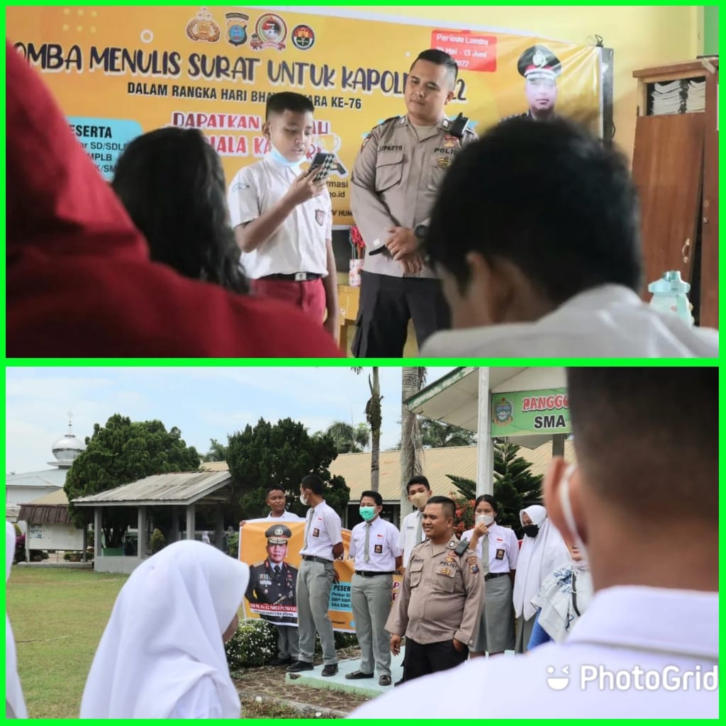 Anggota Polres Sergai dari Seks Humas Bripka Juparto Situmorang,SH saat melakukan Police Hunting di SD 102040 Sei Bamban dan SMA Negeri 1 Sei Rampah.