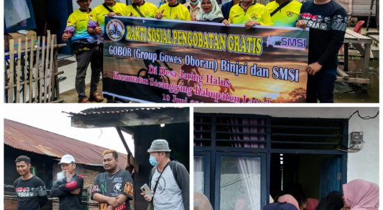 Serikat Media Siber Indonesia (SMSI) Bersama Gobor diabadikan saat menggelar Bakti Sosial pengobatan gratis, (19/6/2022).