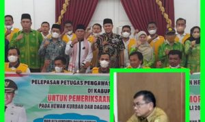 Acara pelepasan Petugas Pengawasan dan Pemeriksa Pemotongan Hewan Kurban.Kepala Dinas Ketahanan Pangan (Ketapang) Sergai drh. Andarias Ginting, M.Si.(Inzet)