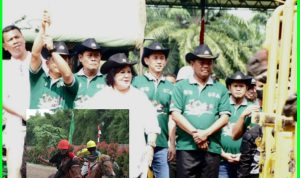 Pangdam I/BB Mayjen TNI Achmad Daniel Chardin didampingi Bupati Sergai H. Darma Wijaya (paling kanan) melepas peserta pertama Open Race Pordasi Cup Trophy di Jericho Stable, Desa Firdaus.
