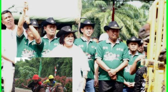 Pangdam I/BB Mayjen TNI Achmad Daniel Chardin didampingi Bupati Sergai H. Darma Wijaya (paling kanan) melepas peserta pertama Open Race Pordasi Cup Trophy di Jericho Stable, Desa Firdaus.