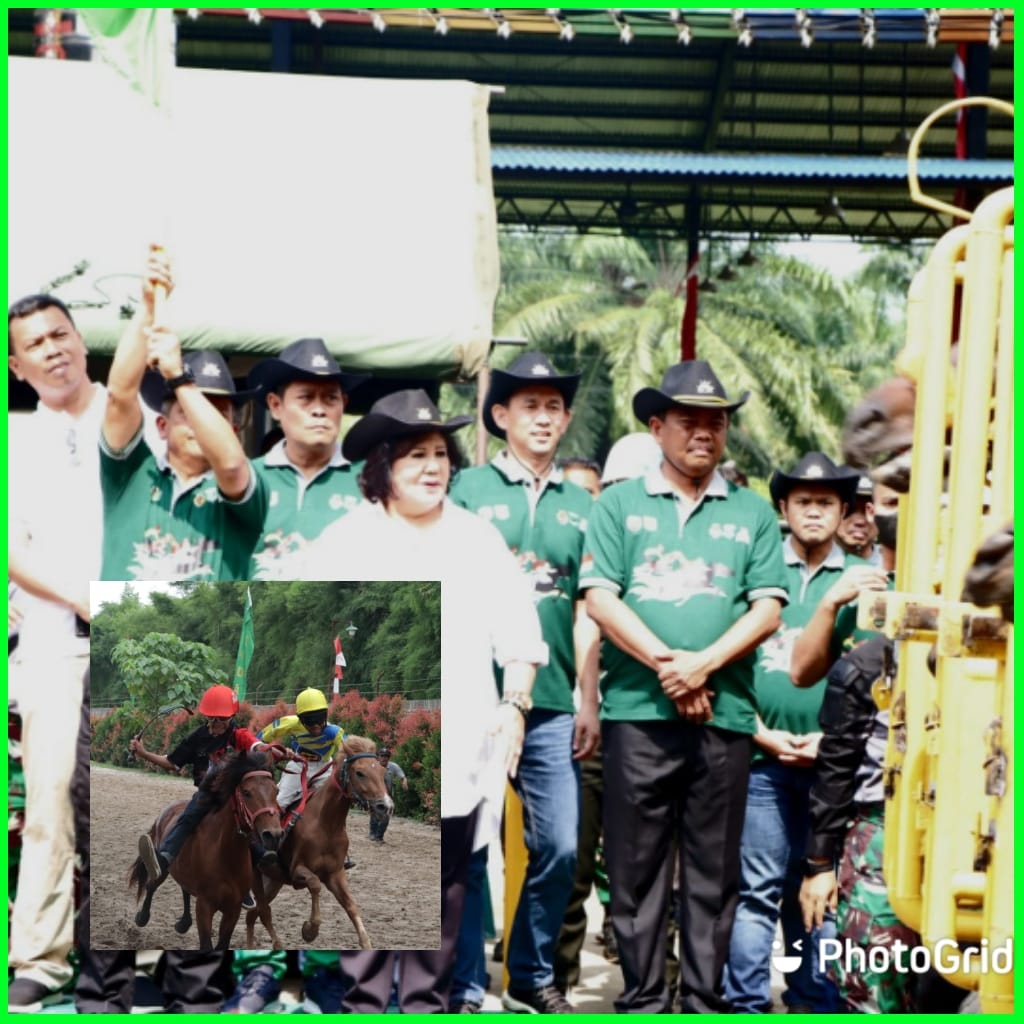 Pangdam I/BB Mayjen TNI Achmad Daniel Chardin didampingi Bupati Sergai H. Darma Wijaya (paling kanan) melepas peserta pertama Open Race Pordasi Cup Trophy di Jericho Stable, Desa Firdaus.